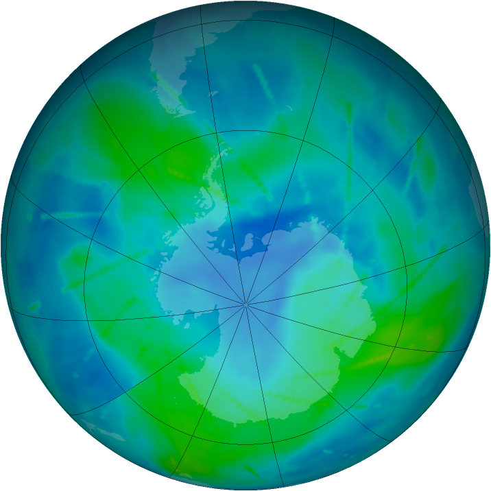 Antarctic ozone map for 01 March 2011